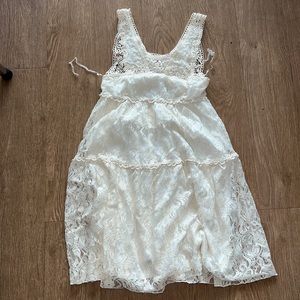 Bohemian style tiered cream lace mini dress